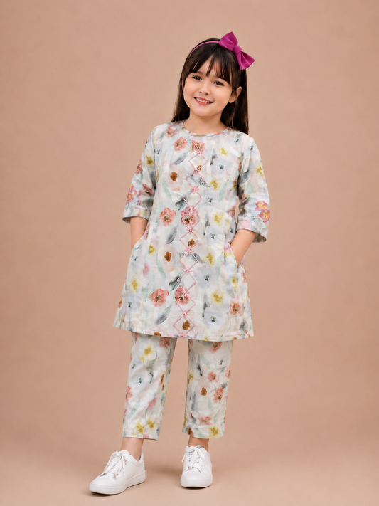 Blush Garden Premium Lawn Cotton Co-Ord Set for Girls