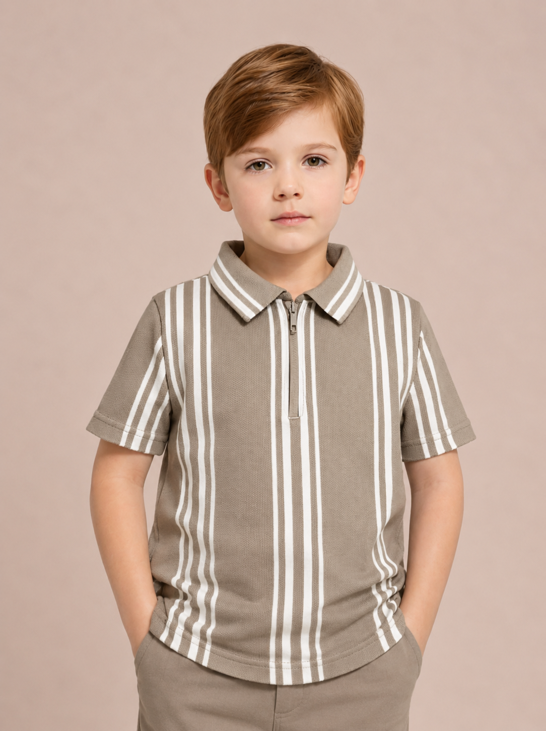 Sandstone Stripe Premium Soft Polo Set for Boys