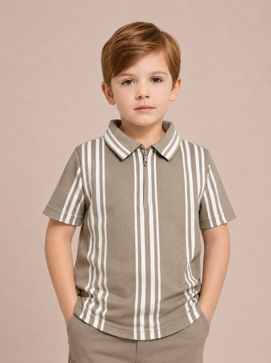 Sandstone Stripe Premium Soft Polo Set for Boys