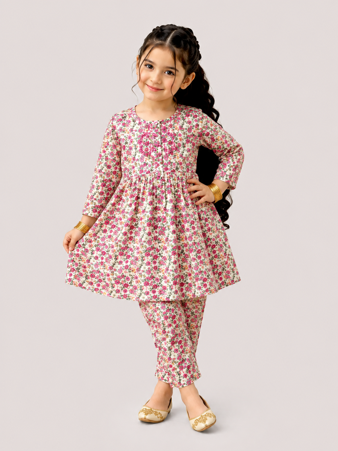 Rosy Bloom Premium Lawn Cotton Co-Ord Set for Girls