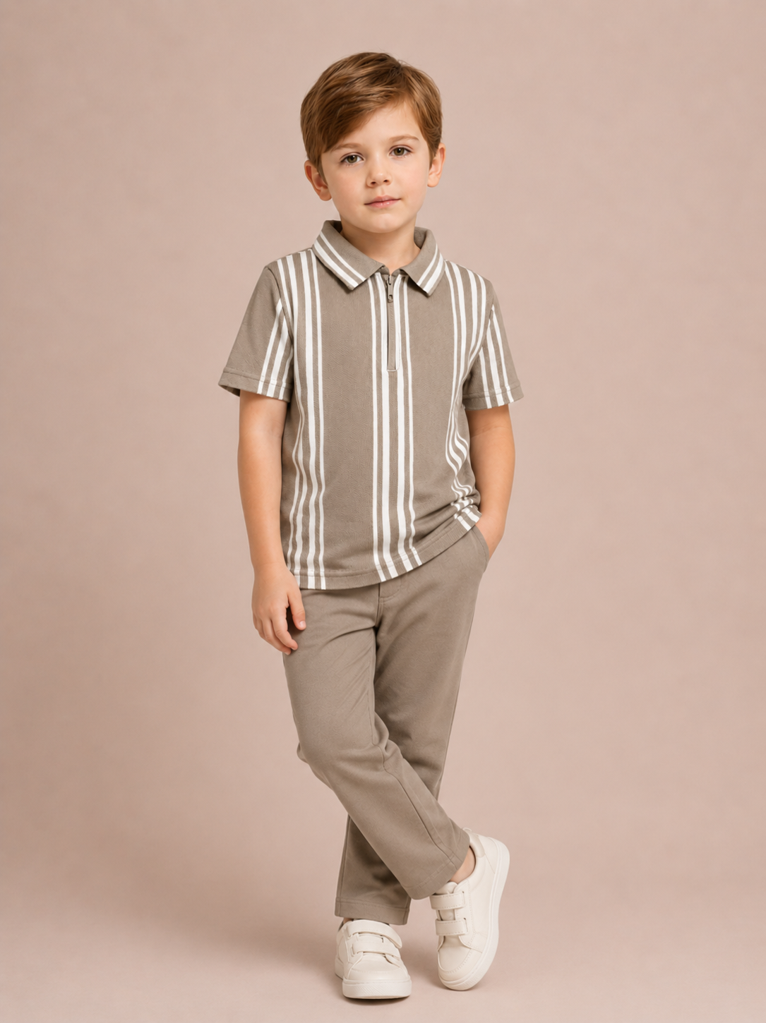Sandstone Stripe Premium Soft Polo Set for Boys