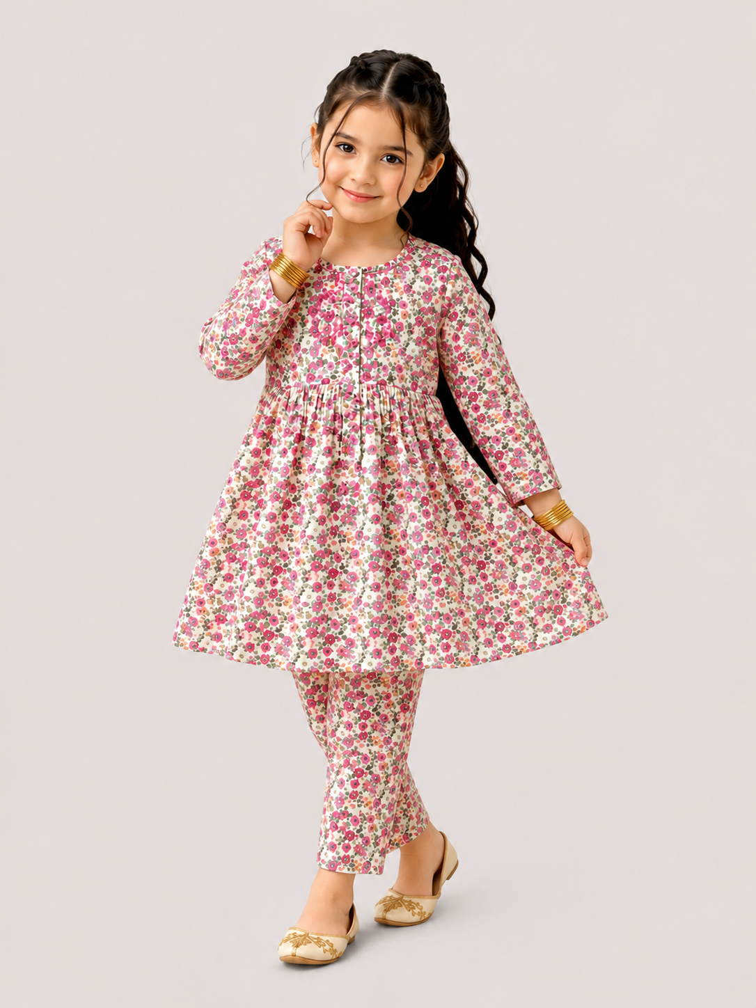 Rosy Bloom Premium Lawn Cotton Co-Ord Set for Girls