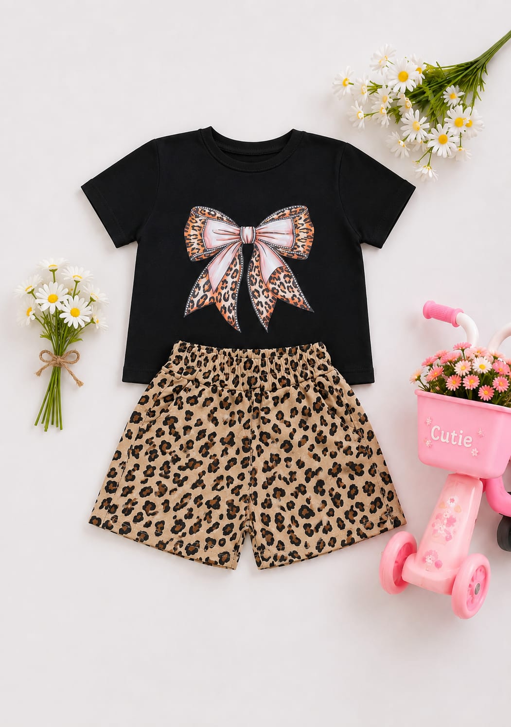Leopard Bow Co-Ord Set for Girls