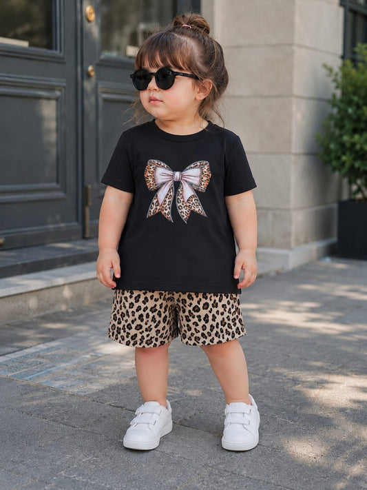 Leopard Bow Co-Ord Set for Girls