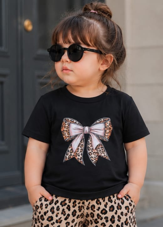 Leopard Bow Co-Ord Set for Girls