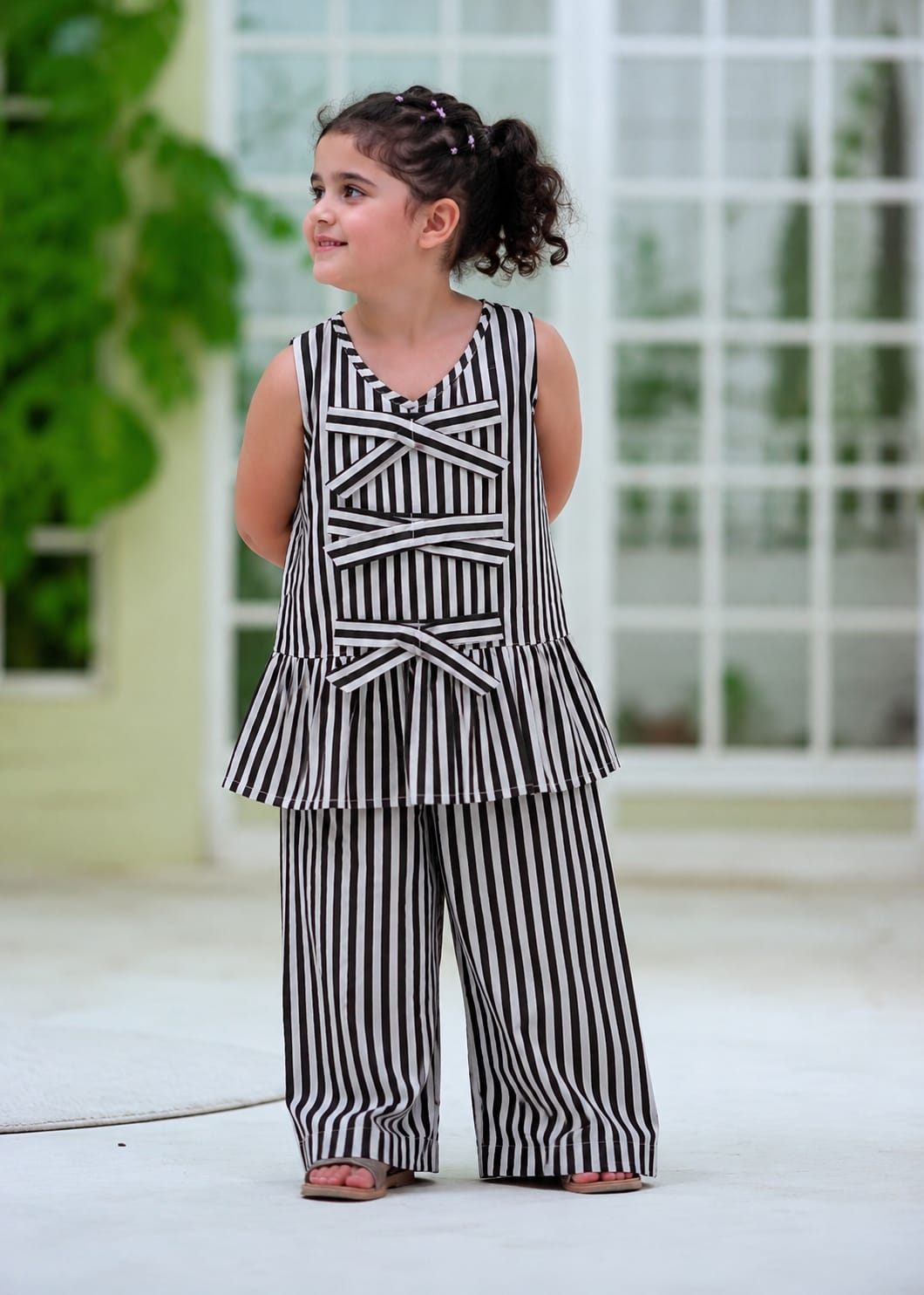 Monochrome Stripe Premium Lawn Co-Ord Set for Girls