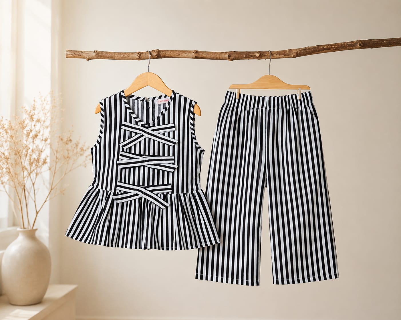 Monochrome Stripe Premium Lawn Co-Ord Set for Girls