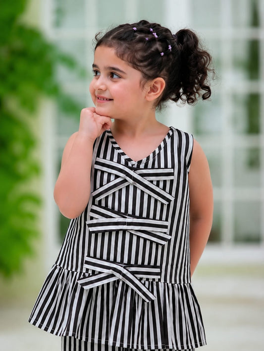Monochrome Stripe Premium Lawn Co-Ord Set for Girls