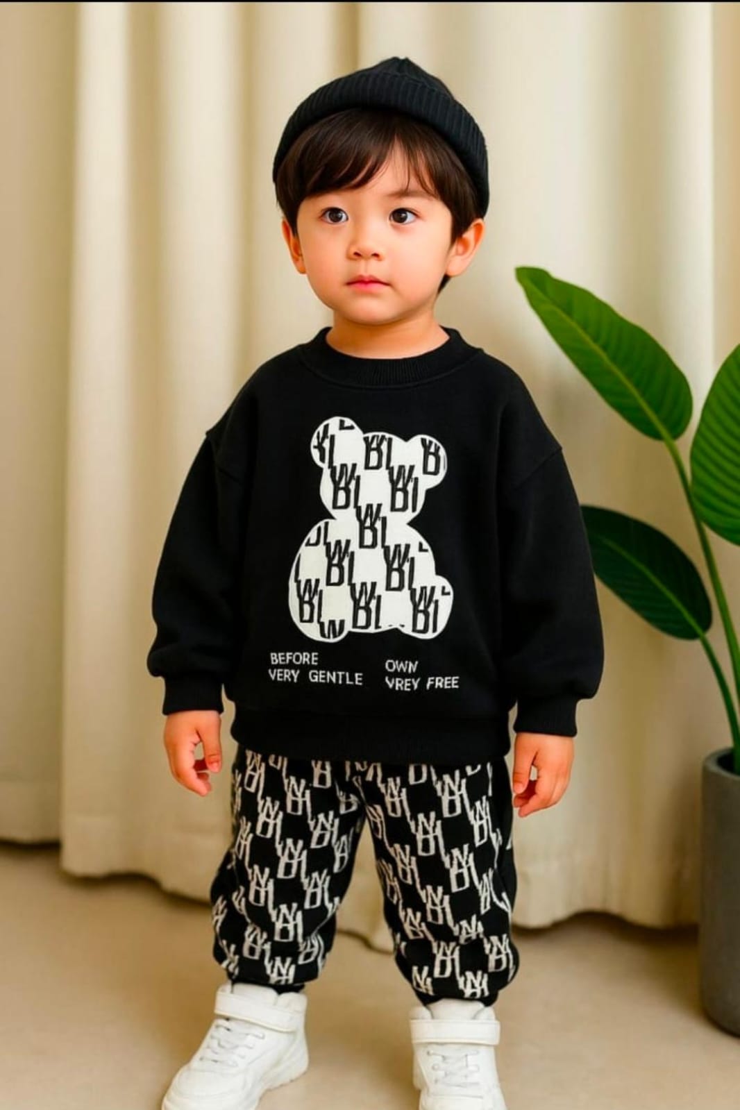 Kids Bear Print Sweatshirt With Printed Trouser