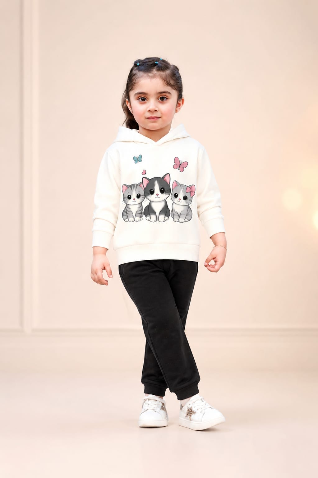 Girls Cat Print Hoodie