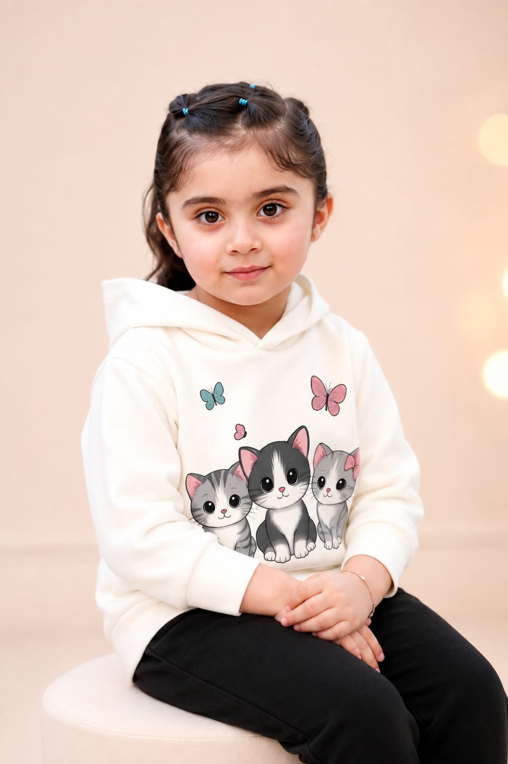 Girls Cat Print Hoodie