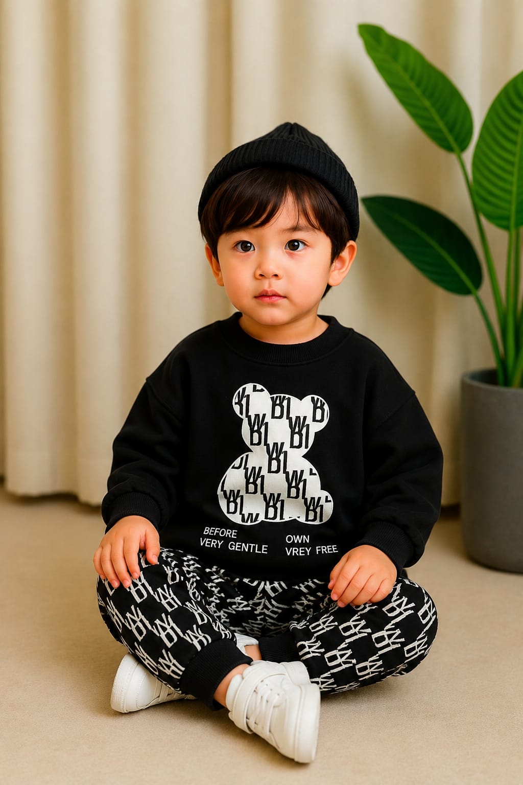 Kids Bear Print Sweatshirt With Printed Trouser