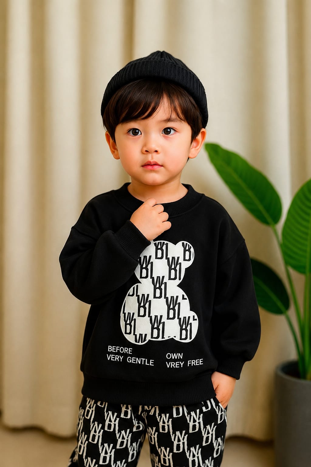 Kids Bear Print Sweatshirt With Printed Trouser