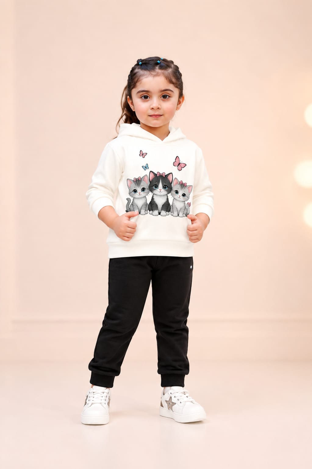 Girls Cat Print Hoodie